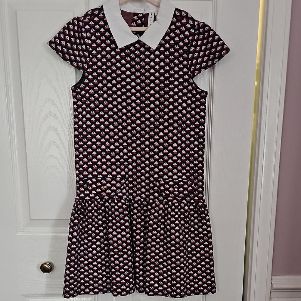 Stylish Nautical Dark Blue, Red and White Kids Dress